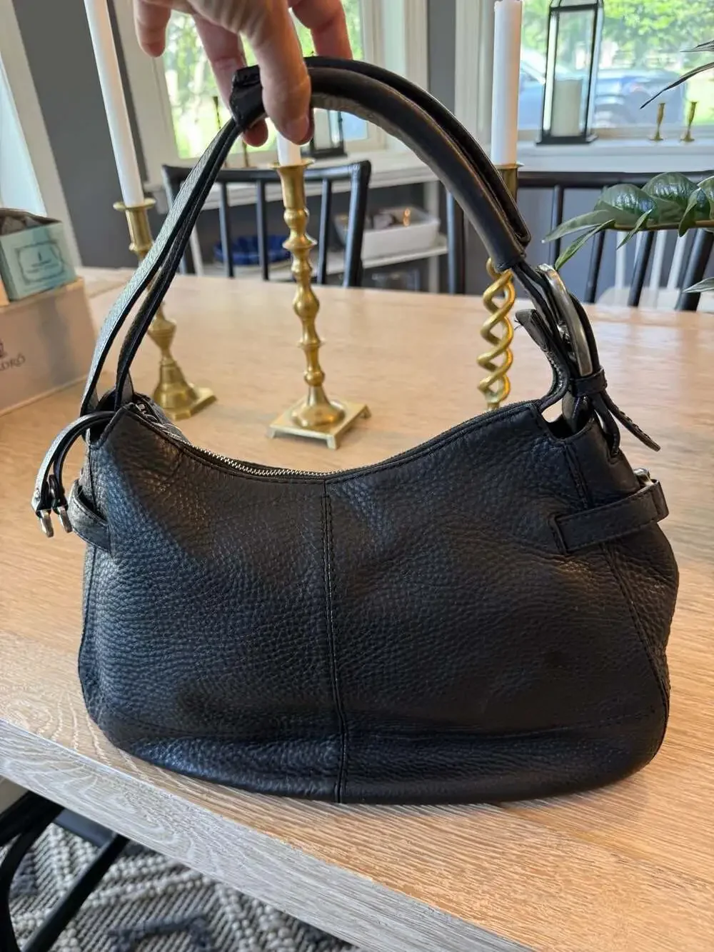 Cole Haan Black Pebbled Leather Shoulder Bag Hobo Purse